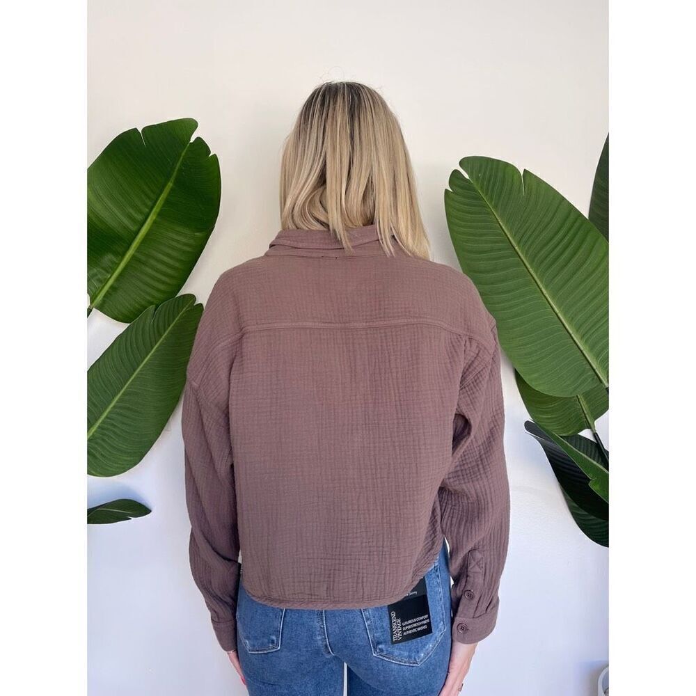 NWT BOBI CROPPED BUTTON UP SHIRT BISTRO - Picture 4 of 12